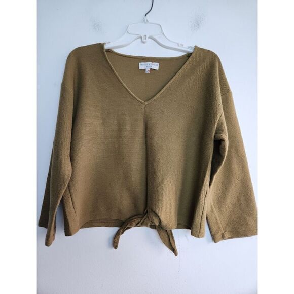 Madewell Texture & Thread Olive Green 100% Cotton Tie Front Top size Large - Picture 7 of 9